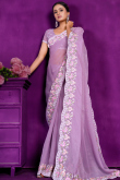 Chiffon Light Mauve Resham Thread Embroidered Shimmer Saree