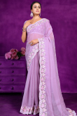 Chiffon Light Mauve Resham Thread Embroidered Shimmer Saree