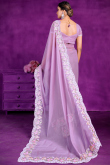Chiffon Light Mauve Resham Thread Embroidered Shimmer Saree