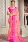 Chiffon Light Pink Saree With Printed Work For Casual Wear