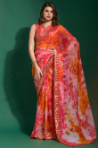 Chiffon Multi Color Printed Saree With Lace Border