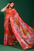 Chiffon Multi Color Printed Saree With Lace Border
