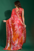 Chiffon Multi Color Printed Saree With Lace Border
