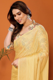 Chiffon Mustard Yellow Weaved Thread Light Weight Saree 
