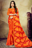 Chiffon Orange Printed Saree For Sangeet