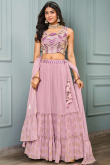 Chiffon Pastel Pink Embroidered Flared Style Lehenga