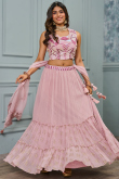 Chiffon Pastel Pink Embroidered Flared Style Lehenga