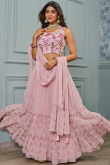 Chiffon Pastel Pink Embroidered Flared Style Lehenga