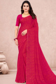 Chiffon Ruby Red Saree with Printed Work for Casual Look