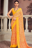 Chiffon Yellow Saree With Printed Work For Casual Wear