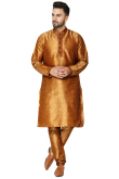Chikko Brown Dupion Silk Churidar Men's Kurta Pajama