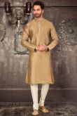 Chikko Brown Dupion Silk Men's Churidar Kurta 