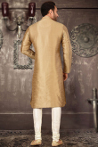 Chikko Brown Dupion Silk Men's Churidar Kurta 