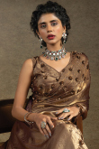 Chikko Brown Tissue Silk Saree With Sequins Work For Party 