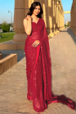 Chilly red Georgette Sequins Embroidered Fancy Saree