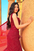 Chilly red Georgette Sequins Embroidered Fancy Saree