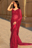 Chilly red Georgette Sequins Embroidered Fancy Saree