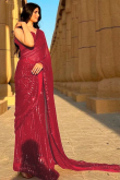 Chilly red Georgette Sequins Embroidered Fancy Saree