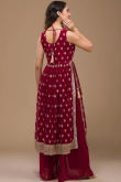 Chilly Red Sequins Embroidered Palazzo Suit in Georgette