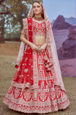 Chilly Red Silk Resham Embroidered Panelled Style Lehenga