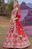 Chilly Red Silk Resham Embroidered Panelled Style Lehenga
