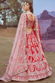 Chilly Red Silk Resham Embroidered Panelled Style Lehenga