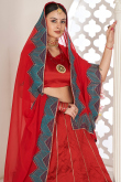 Chilly Red Taffeta Silk Embroidered Panelled Style Lehenga