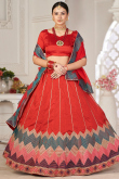 Chilly Red Taffeta Silk Embroidered Panelled Style Lehenga