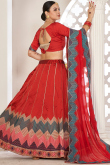 Chilly Red Taffeta Silk Embroidered Panelled Style Lehenga
