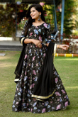 Chinnon Black Floral Print A-line Lehenga