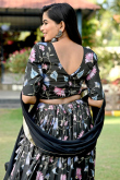 Chinnon Black Floral Print A-line Lehenga