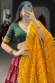 Chinnon Brick Red Lehenga with Printed Work for Diwali 