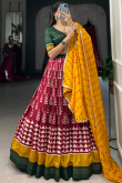 Chinnon Brick Red Lehenga with Printed Work for Diwali 