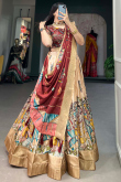 Chinnon Cream Lehenga with Peinted Work for Diwali 