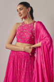 Chinnon Embroidered Dark Pink Flared Style Wedding Lehenga