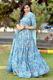 Chinnon Light Blue Floral Print A-line Lehenga