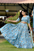 Chinnon Light Blue Floral Print A-line Lehenga