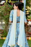 Chinnon Light Blue Floral Print A-line Lehenga