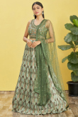 Chinnon Mint Green Printed Lehenga For Mehndi 