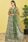 Chinnon Mint Green Printed Lehenga For Mehndi 