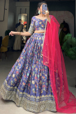 Chinnon Pastel Blue Lehenga with Printed Work for Diwali