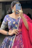 Chinnon Pastel Blue Lehenga with Printed Work for Diwali