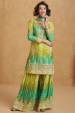 Chinnon Pear Green Sharara Suit with Printed Work for Diwali