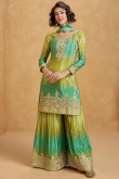 Chinnon Pear Green Sharara Suit with Printed Work for Diwali
