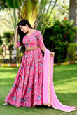 Chinnon Pink Floral Print A-line Lehenga