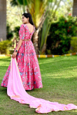 Chinnon Pink Floral Print A-line Lehenga