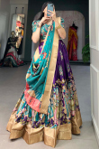 Chinnon Purple Lehenga with Peinted Work for Diwali 
