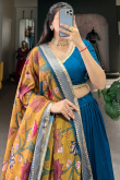 Chinnon Sea Blue Lehenga with Woven Zari Work for Diwali 