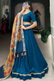 Chinnon Sea Blue Lehenga with Woven Zari Work for Diwali 