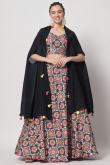 Chinnon Silk Multi Color Printed Flared Style Lehenga